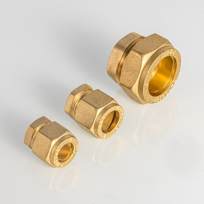 EN1254 Gesmeed messing compressie-stopuiteinde voor pijpmontage, lagedrukwatervoorziening