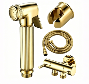 Goud massief messing Shattaf bidetsproeierset, handbediende toiletreinigingsset onder druk