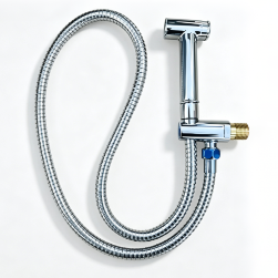 Midden-Oosten Hot Sale draagbare bidetsproeierset, verchroomd messing spuitpistool met drukknop, 1,2 m 304 roestvrijstalen slang, reiniging van het toilet drukverhogingssproeiset