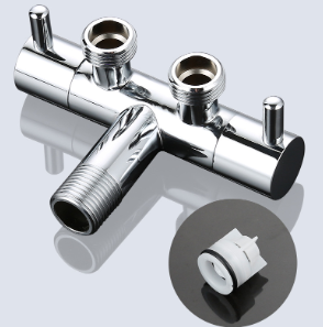 Massief messing G1/2 hoekventiel met dubbele bediening, 1 inlaat 2 uitlaat 3-wegomstelling voor badkamer